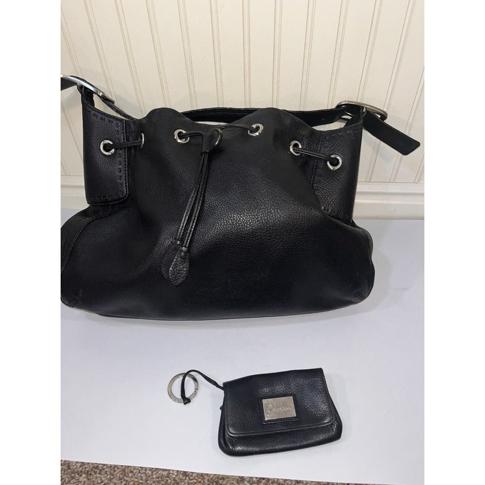 𝅺Cole Haan Village Soft BLACK Drawstring Leather Hobo B26450 Without wallet